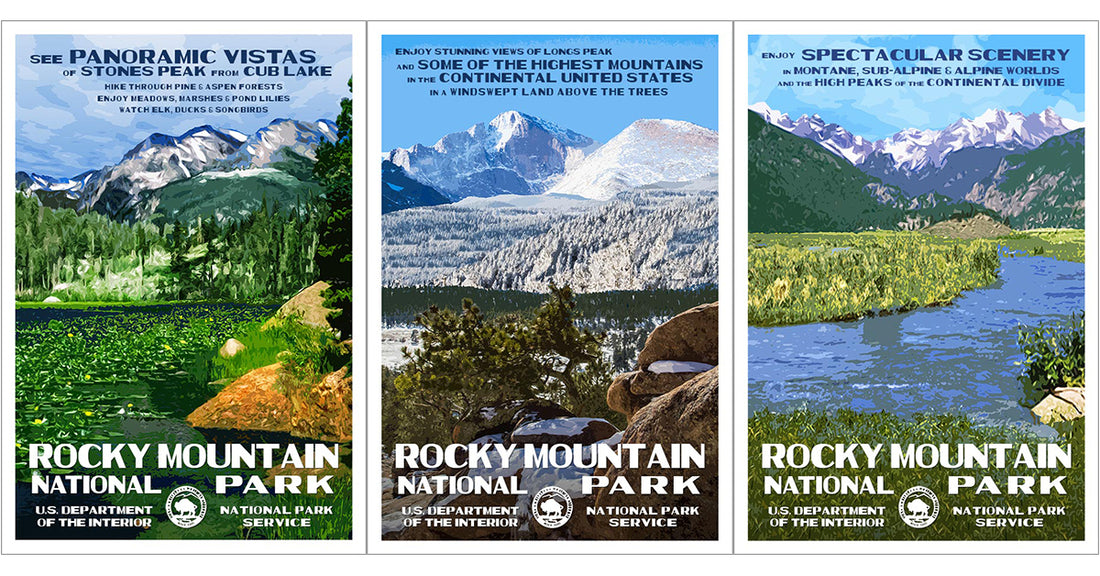 Rocky Mountain National Park WPA-style Posters: Celebrating the Majestic Beauty of Colorado's Mountains