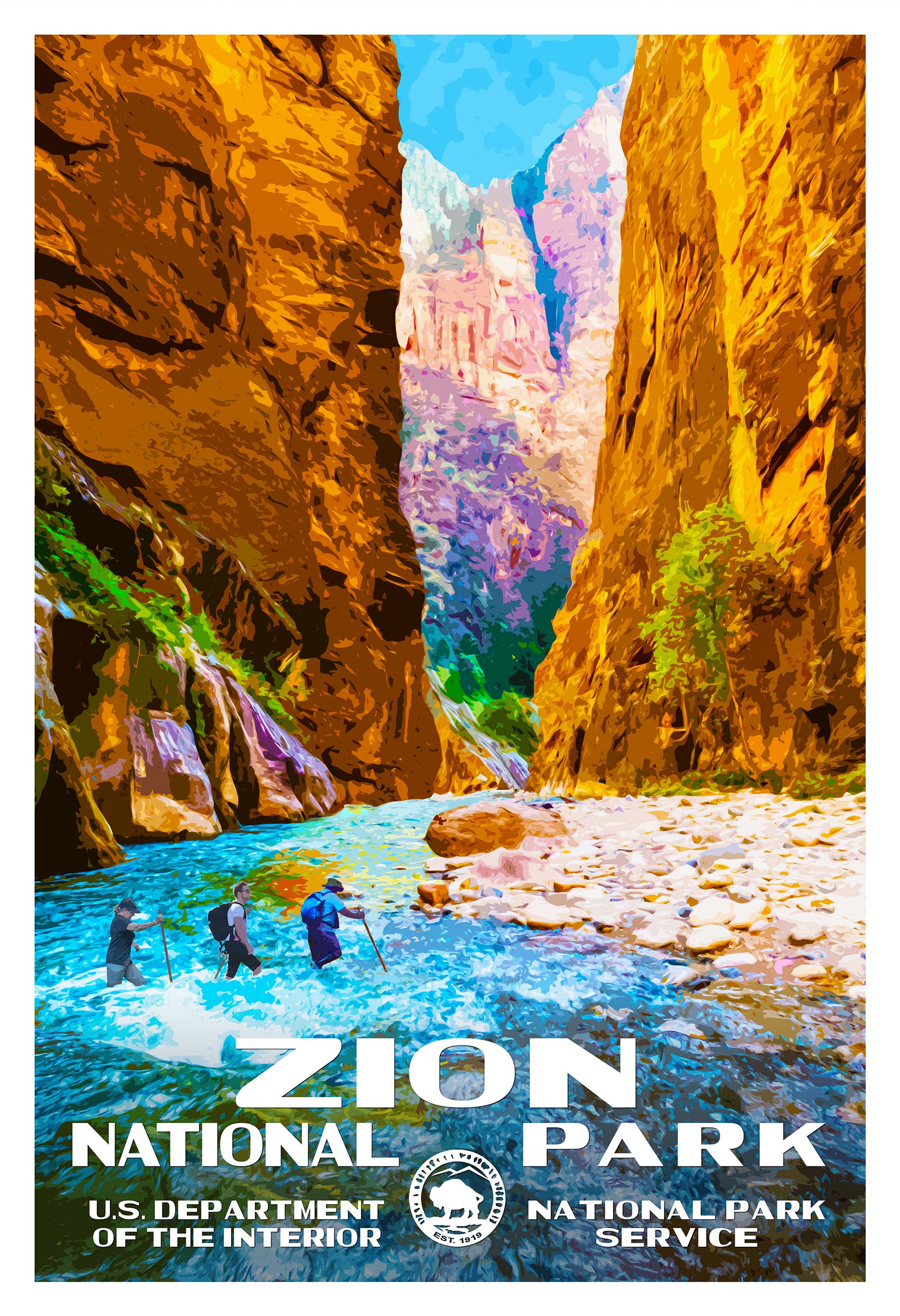 ランドバイソン　ポスター Zion National Park Poster - Vintage, The Narrows Wall Art Print