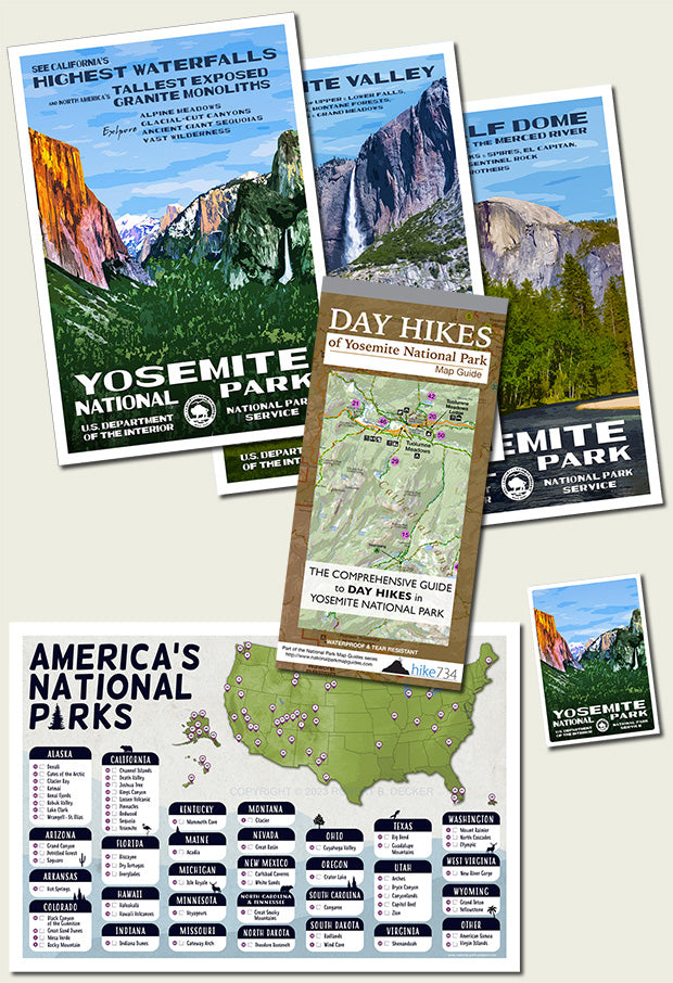 Yosemite National Park Poster and Map Bundle