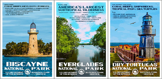 Experience Florida Like Never Before - Uncover the Charm of Its National Parks Through WPA-Style Posters!