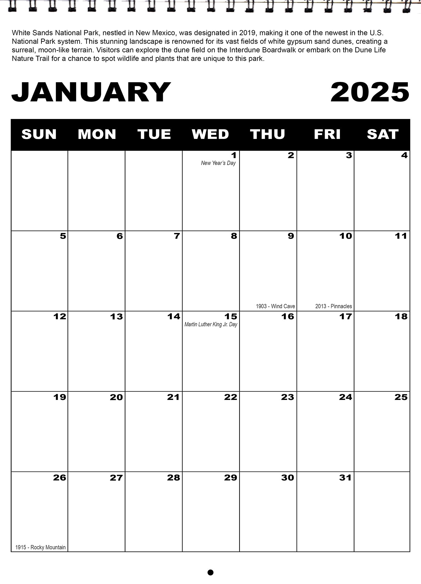 National Park Posters 2025 Calendar