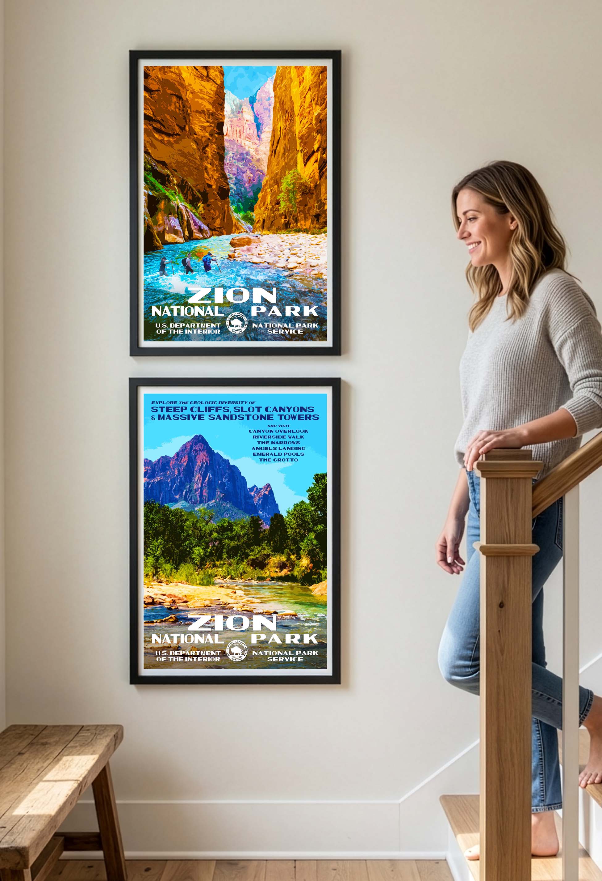 Zion National Park Poster - Vintage, The Narrows Wall Art Print