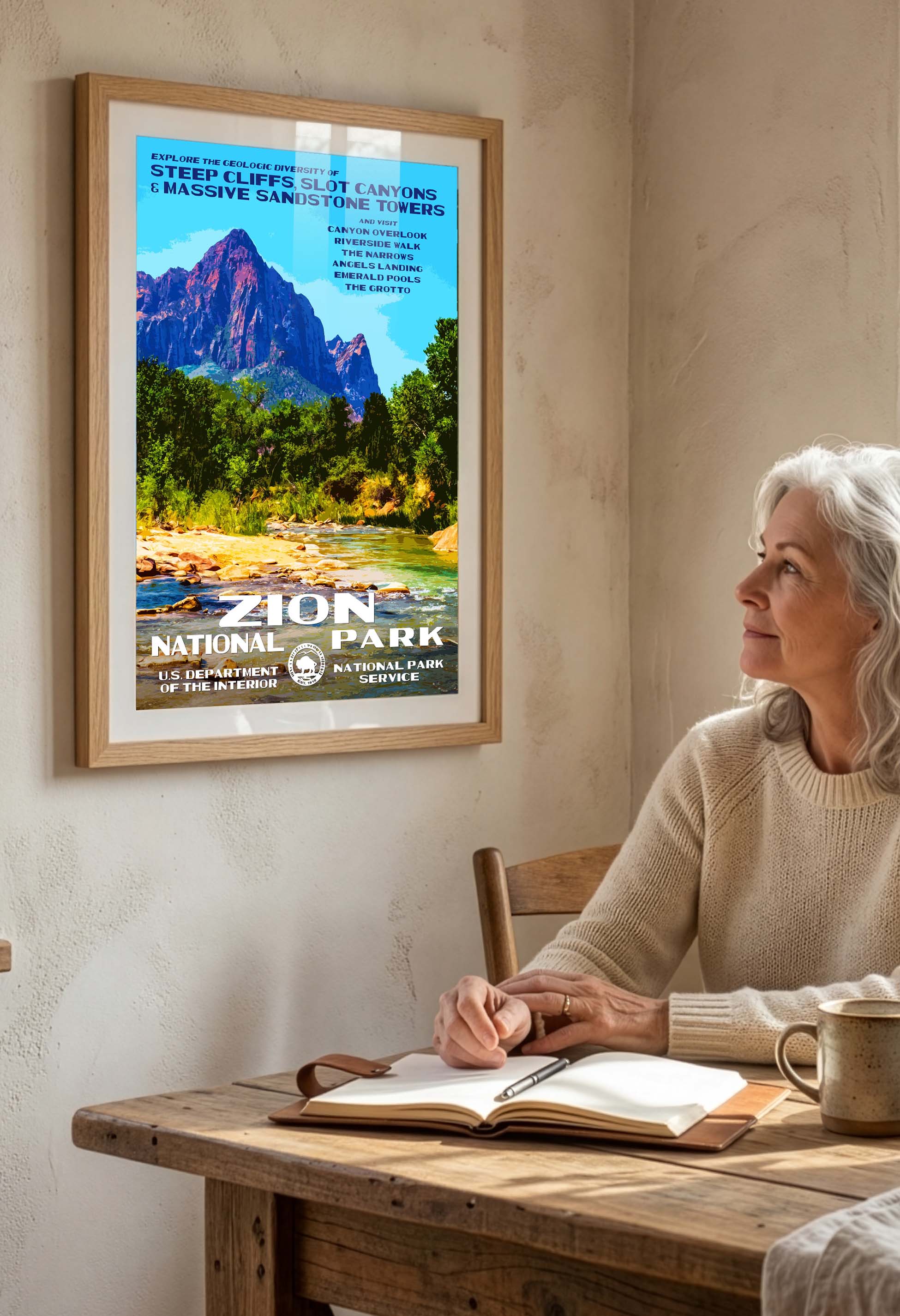 Zion National Park Poster - Vintage The Watchman Wall Art Print