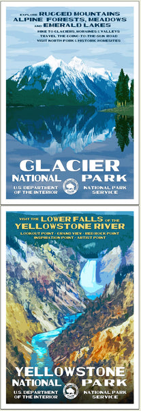 National Parks of Montana - 2 Poster Set with - Glacier National Park & Yellowstone National Park, Signed by outlet the Artist.