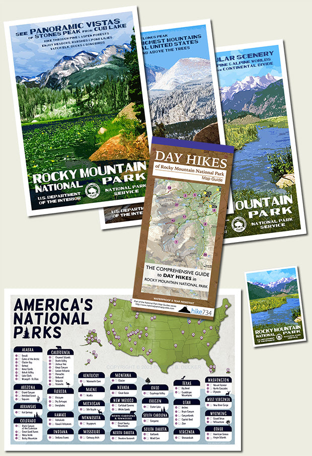 Rocky Mountain National Park Poster and Map Bundle