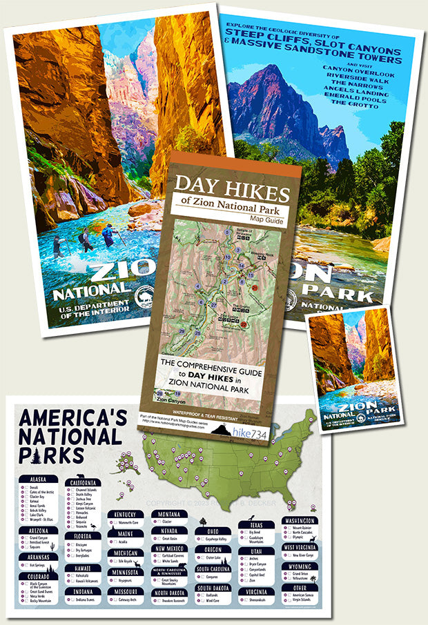 Zion National Park Poster and Map Bundle